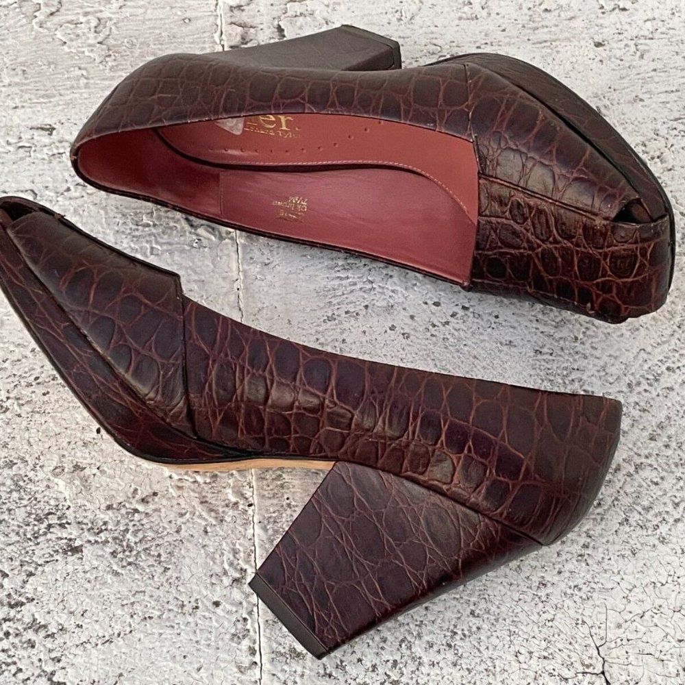 Richard Tyler Kapella Womens Size 9M Dark Brown Leather Moc Croc Heel Size 7.5